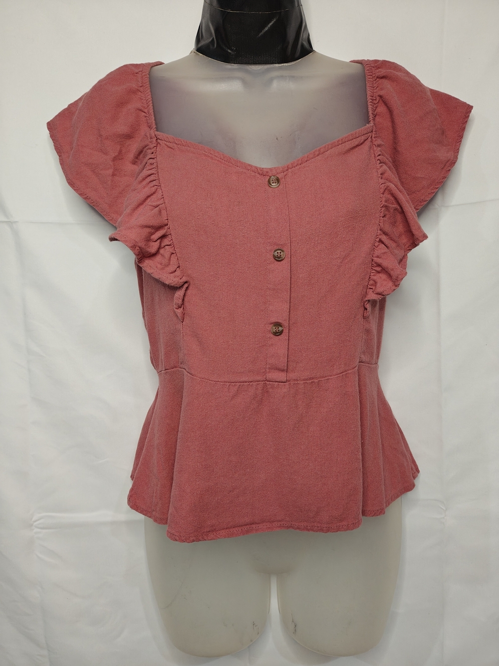 E & M Women’s Ruffle-Sleeve Button Front Top - Pink